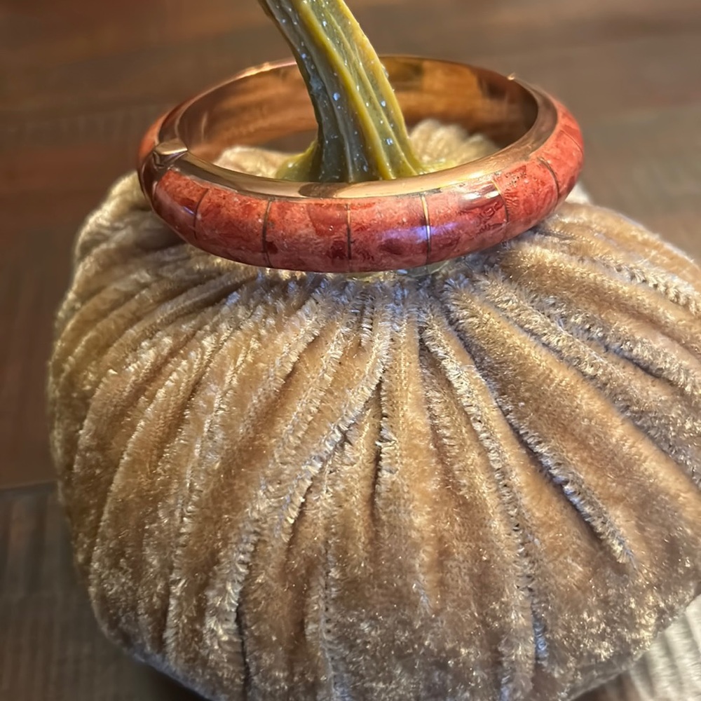 Jay King Coral and Brass Bracelet with Hinged Opening